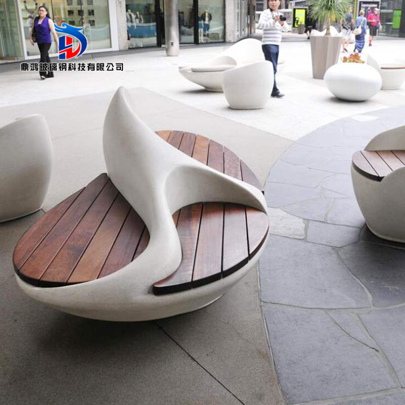 Fiberglass Leisure Chair Outdoor Wood Finish Rest Chair Shopping Mall Public Area Waiting Chair Square Park Creative Stool
