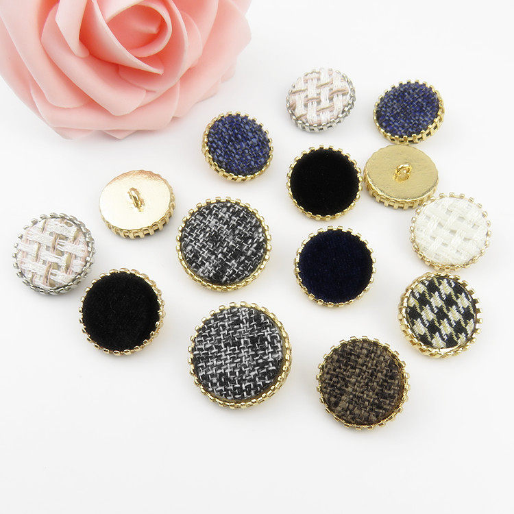 Metal Button Houndstooth Cloth Button Fashion Coat Coat Coat Small Fragrance Decorative Button Black and White Round Cloth Button