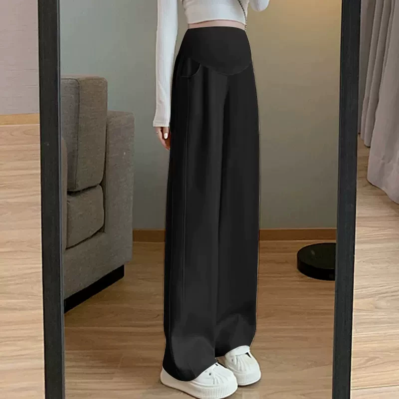 Demi-season thin trousers with belly support for pregnant, high waist, loose fit