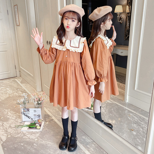 Girls Spring and Autumn Dress 2022 New Big Boy Korean Doll Collar Cotton Dress Little Girl Western Style Princess Dress