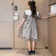 Girls' dress summer doll collar middle-aged and older children's lapel flocking skirt children's summer dress little girl wears long skirt