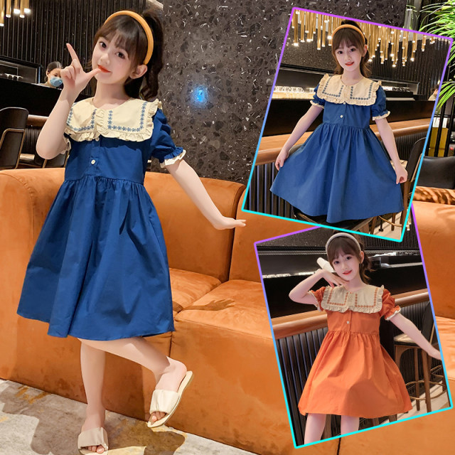 Girls Spring and Autumn Dress 2022 New Big Boy Korean Doll Collar Cotton Dress Little Girl Western Style Princess Dress