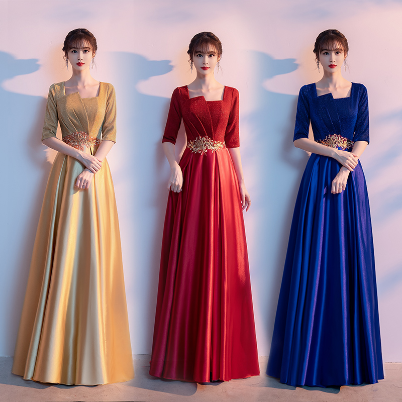 コーラスパフォーマンス衣装、女性用ロングスカート、ニッチな大人用合唱パフォーマンス衣装、歌う赤い歌の競技ドレス、スリムフィット