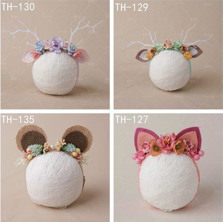 Sơ sinh mũ chụp ảnh head flower vành đai tóc ban nhạc triển lãm khác trăng tròn trăm ngày Châu Âu ảnh màu xám chỉ tai bộ vest trẻ em
