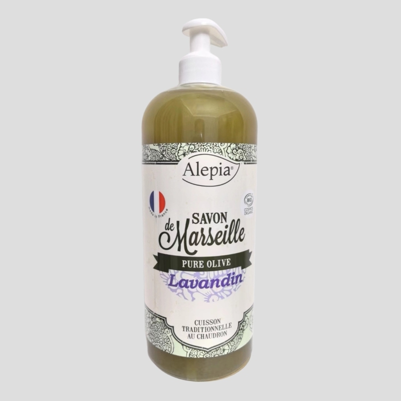 French Alepia Organic Liquid Marseille Soap Contains Eye-Catching Lavender Essential Oil, Cleanses and Nourishes All Skin Types