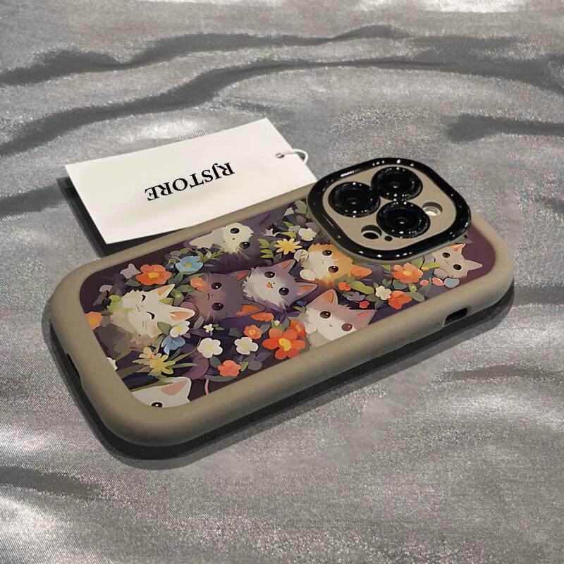 Телефон протектор объектива  适用于苹果15/16pro max手机壳可爱花丛小猫iphone14/13硅胶全包 Prseela