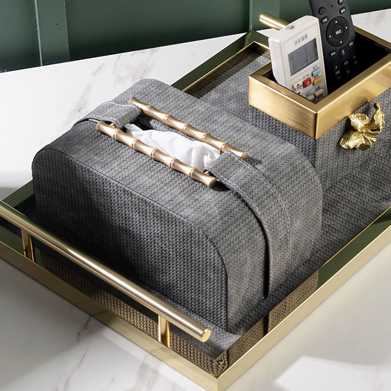 New Chinese style tissue box light luxury design sense living room model room dining table coffee table leather art draw paper box set