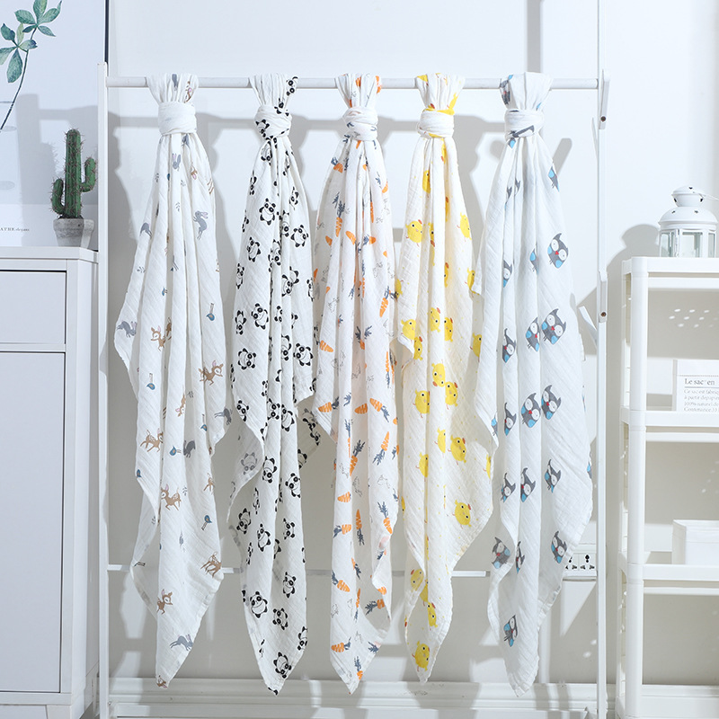 muslin gauze bag towels pure cotton thin cartoon printed double layer baby blanket newborn baby swaddle