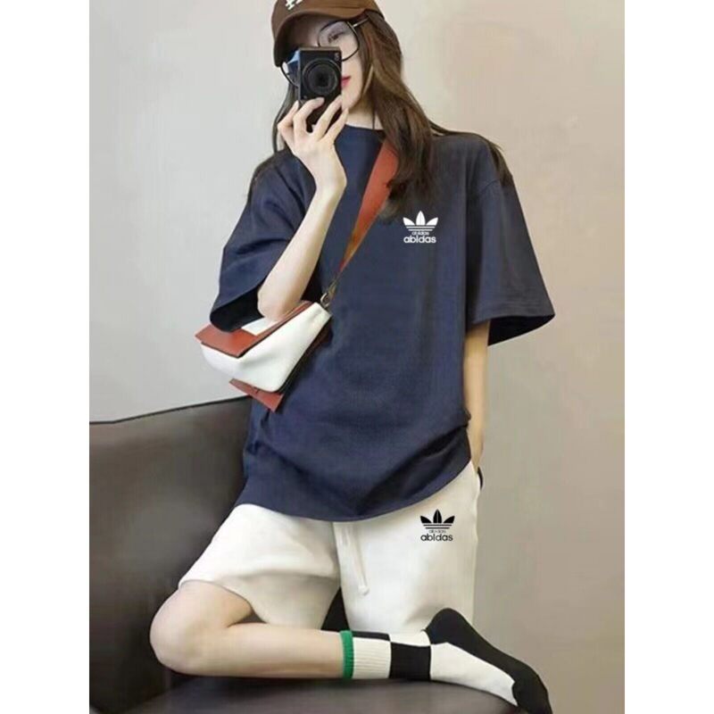 Summer Clover Women's Casual Set Pure Cotton Simple Slim-Fit Short-Sleeve T-Shirt Versatile Fitted Sports Shorts