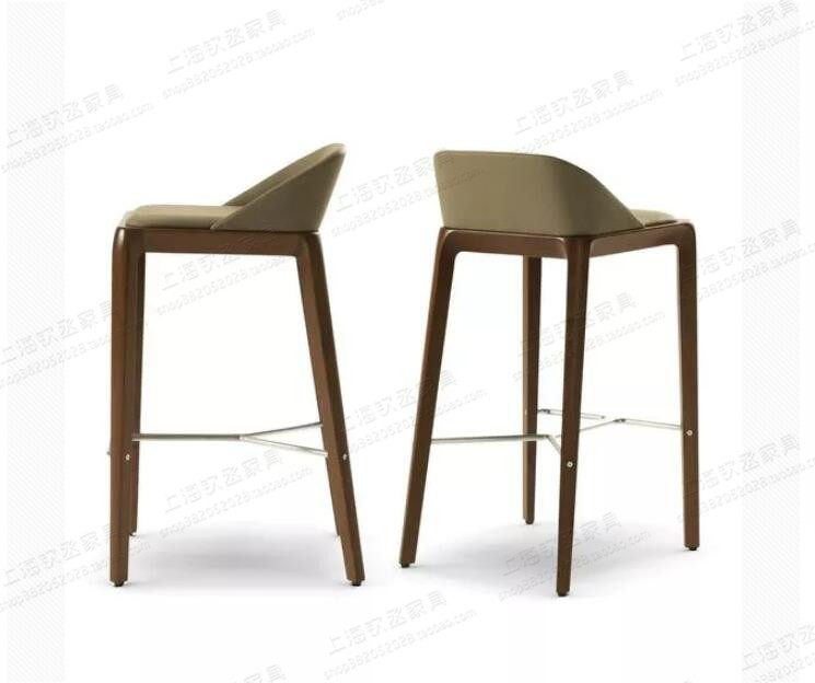 Nordic solid wood bar chair fashion creative designer bar chair modern minimalist leather art soft bag high stool bar chair