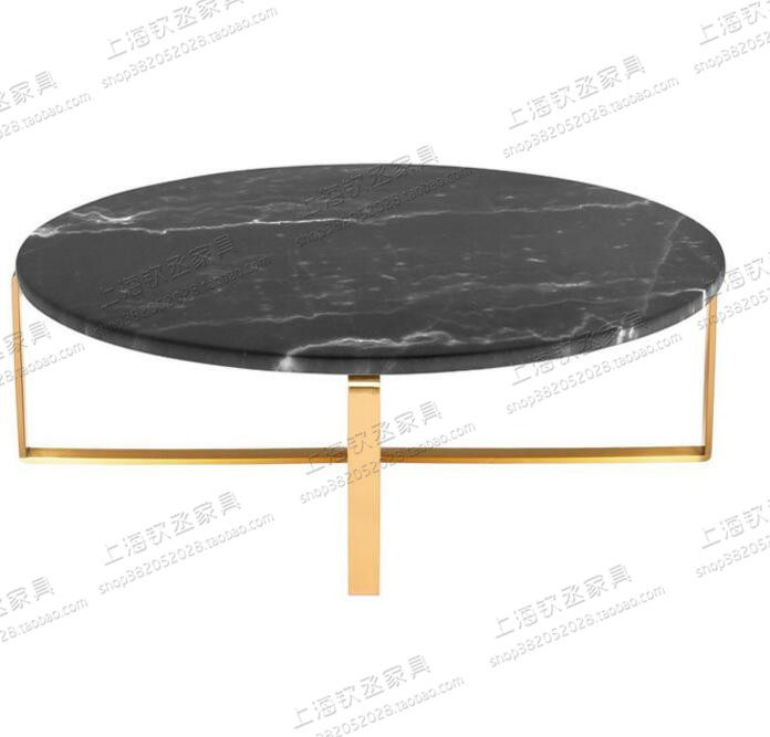 Nordic simple black and white root stainless steel marble round coffee table modern living room reception tea table coffee table