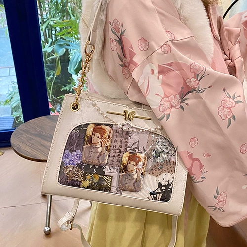 呜咚 Небольшой магазин оригинальный ежедневный прозрачный кросс -бейдж Бар Бар Древний стиль Сумка боли женщин [Весенняя горная бабочка заказ]