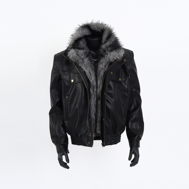 Starlit Sky Deconstructed Design Fur Collar Jacket Men's Winter High-End Stand Collar Biker Short Leather Jacket Starlit Sky Deconstructed Design Fur Collar Jacket Men's Winter High-End Stand Collar Biker Short Leather Jacket
