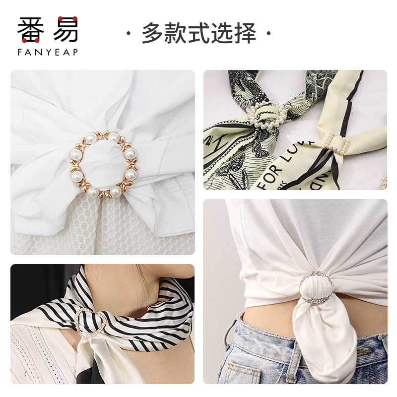 Knotted buttons at the corners of clothes, shirts, t-shirts, buckles, round silk scarf buckles, wild hem, fixed simple female pearl buckles