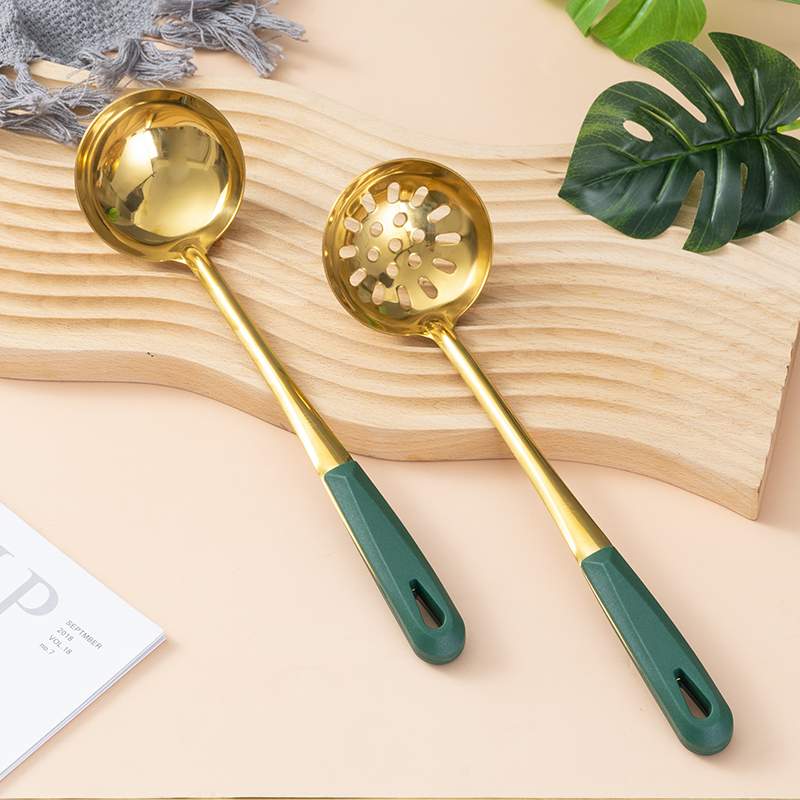 Kitchen spoon Home Leaking Spoon Large hot pot Spoon Stainless Steel Soup Spoon Suit Anti-Scalding Pan Spoon Long Handle Spoon Shovel Combination