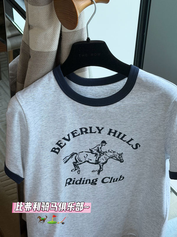 Misaaa Beverly Equestrian Club~ Old Money New Rich American Sports Style Equestrian Color-Block Short Sleeve Tee
