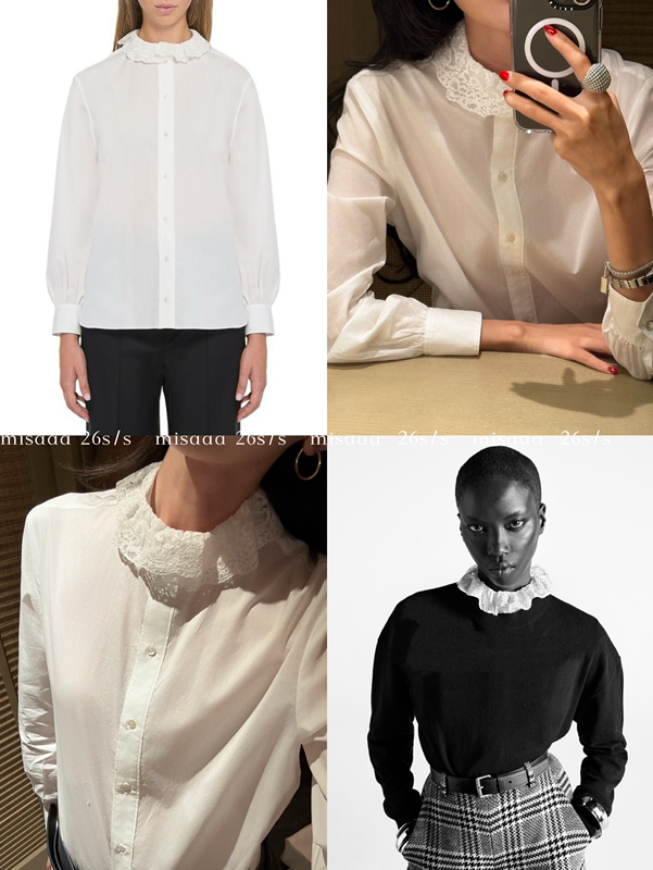 Misaaa S1P Victorian Style Retro Elegant Lace Collar Chalk White Cotton Poplin Soft Shirt Misaaa S1P Victorian Style Retro Elegant Lace Collar Chalk White Cotton Poplin Soft Shirt