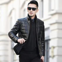 Real leather down jacket male short head layer cow leather winter big code water mink collar fashion henning leather jacket jacket jacket