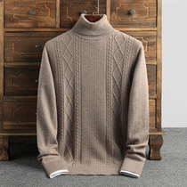 High collar sweater male sleeve head loose large code cashmere cardiovert 100% pure mountain cashmere autumn winter hemp flower knit undershirt