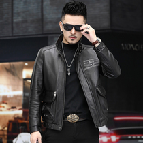 First layer leather motorcycle leather men's short Haining collar leather jacket zipper casual pocket spring and autumn coat