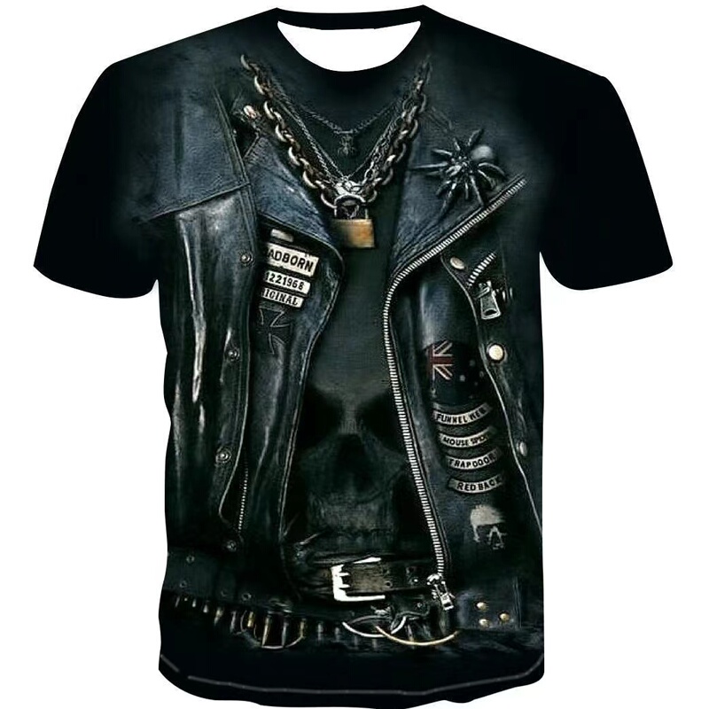 2022 Summer Hot Sale New Creative Fake Two-Piece Skull Lock 3D Printed Short-Sleeve Men's Personalized Round Neck T-Shirt