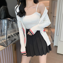 Dating tips age reduction Net red little man Early autumn outfit temperament College style pleated skirt suit fashion small fragrance