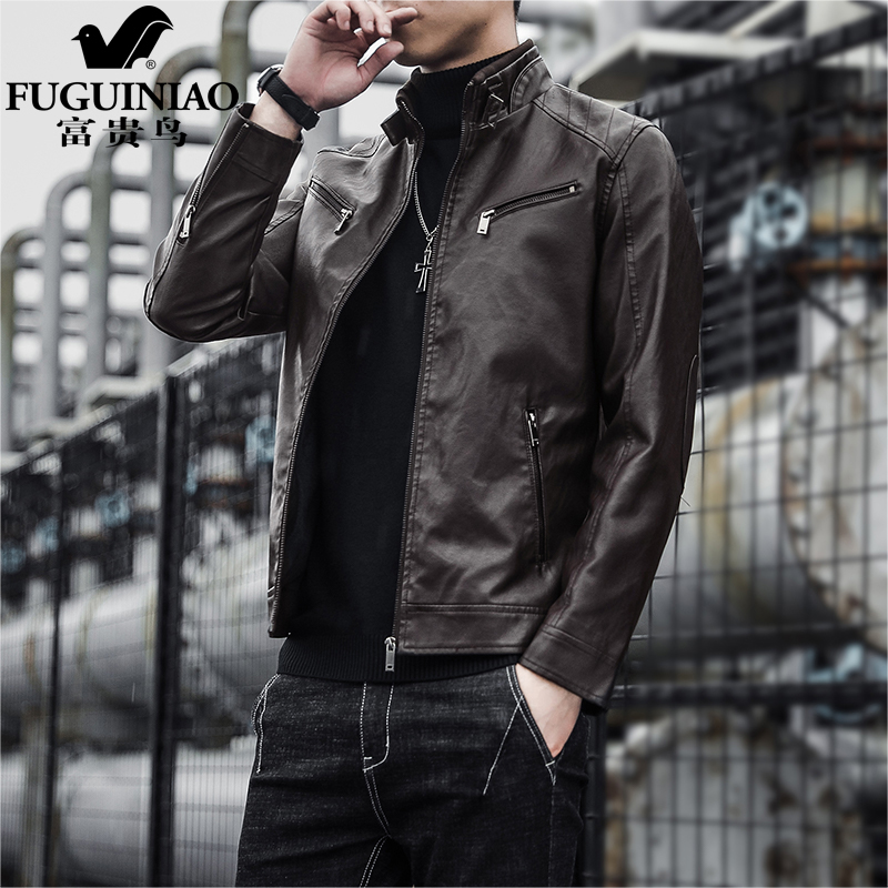 Fugui Bird Winter Leather Clothing Men's Glint Thickened Warm Leather Jacket Han Edition Youth Handsome Fashion Short leather jacket