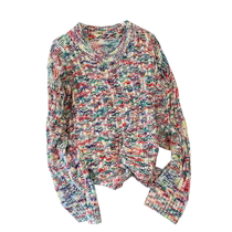 Design heavy crochet colorful knitted sweater womens autumn new fashion versatile age-reducing western style loose top