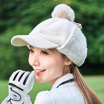 New golf hat for women in autumn and winter plus velvet warm top hat Korean style fashionable ear protection hat golf hat for women