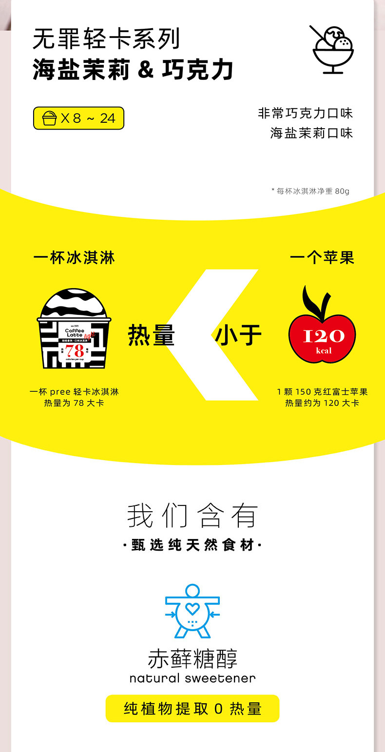 22点截止 pree 海盐茉莉/巧克力 轻脂冰淇淋 8杯*2件 图3