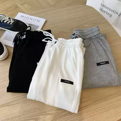 LNKK summer thin goods new pure cotton casual thick cotton pants female elastic waist Korean version of the letter beam feet sports pants female