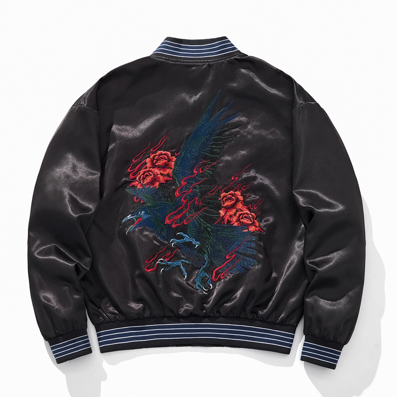 2025 Spring and Autumn New Eagle Embroidery Trendy Men's Baseball Jacket Coat Black Versatile Youthful 2025 Spring and Autumn New Eagle Embroidery Trendy Men's Baseball Jacket Coat Black Versatile Youthful
