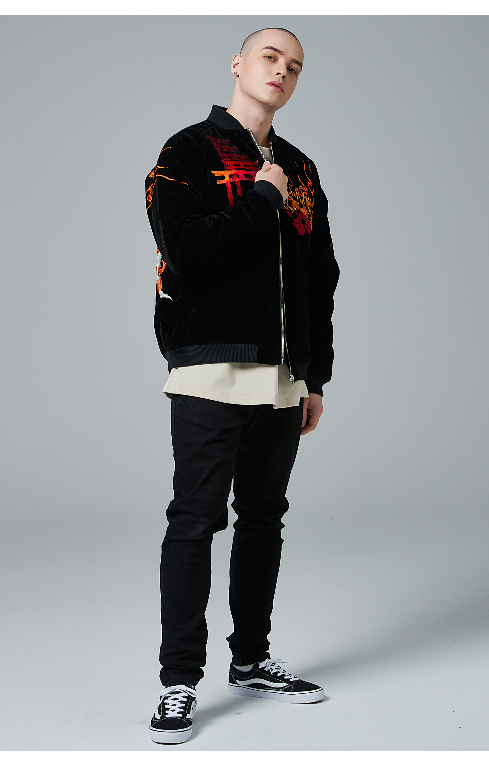 【希少】90's Japanese SOUVENIR JACKET High Street Men Boys Streetwear Nine Tailed Fox Embroidered