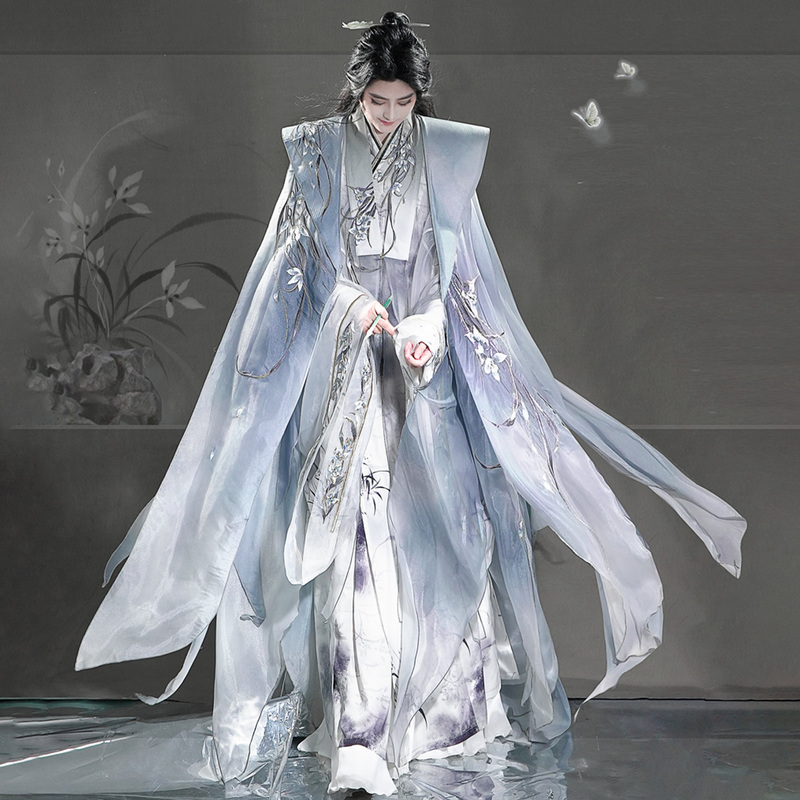 Hanfu Unisex 2026 New Style Chinese Traditional Ceremonial Ming-Style Heavy Embroidery Cape Ink Wash Robe Cross-Collar Set