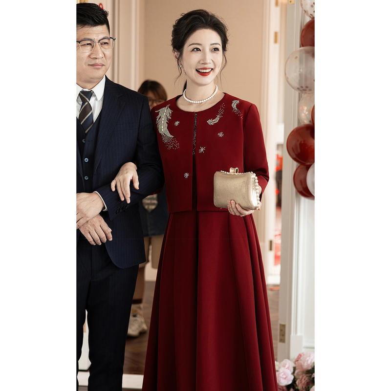 【Golden Feather】Wedding Mother of the Bride Dress 2026 New Spring and Autumn Mother-In-Law Wedding Banquet Outfit Two-Piece Set