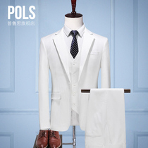 Mens suit suit three-piece suit White suit Mens suit Korean slim ruffian handsome groom wedding dress best man