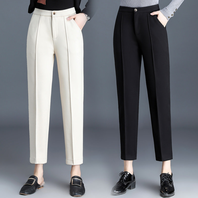 Mom 2019 autumn/winter new trousers middle-aged and elderly women's fashion woolen nine points pants Western style women's suit trousers thick