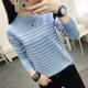 Striped crew neck sweater women's long sleeve 2024 spring new Korean style loose top versatile bottoming sweater trend