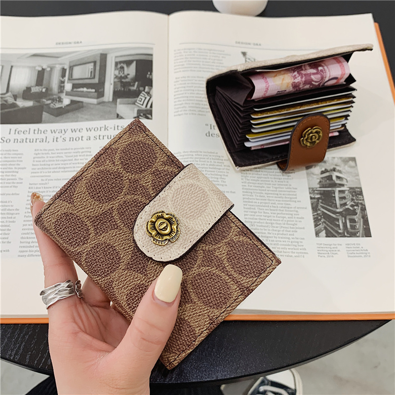 Korean Version Printed Small Card Bag Women Buckle Folding Zero Wallet Sophisticated And Upscale Multi-Position Wind Violin Style Name Sheet Clip Driving