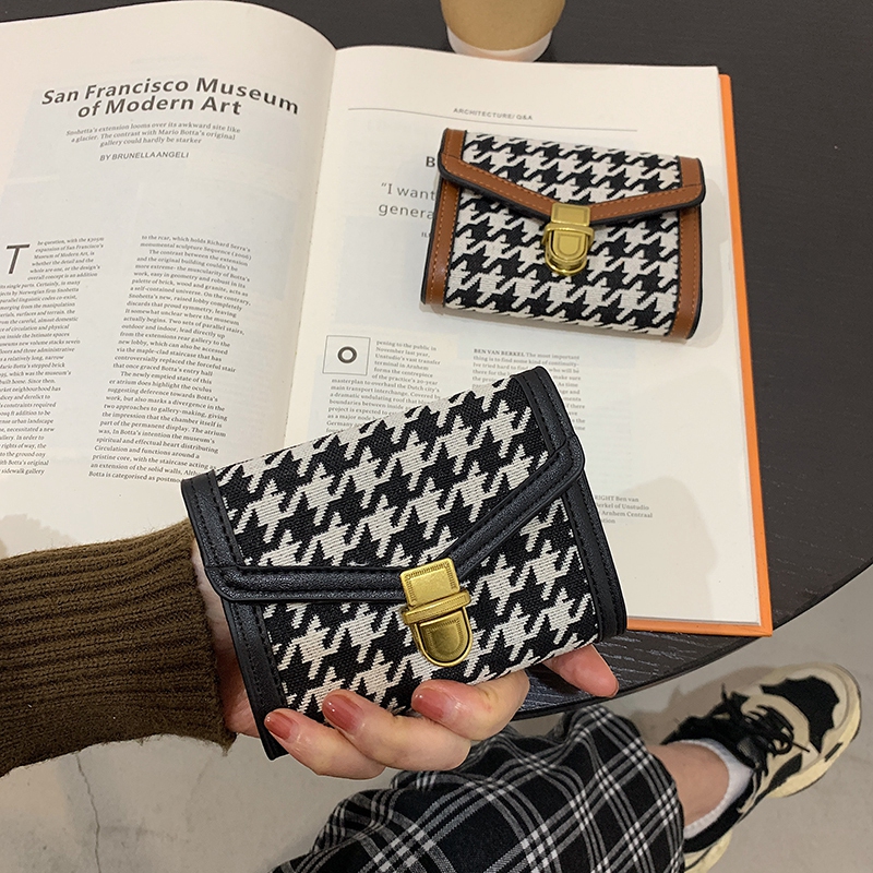 New wave Thousand Birds Hit Color Folding Canvas Small Wallet Woman Short Jane approximately retro Multi-gusts Long version of the hand Get the bag
