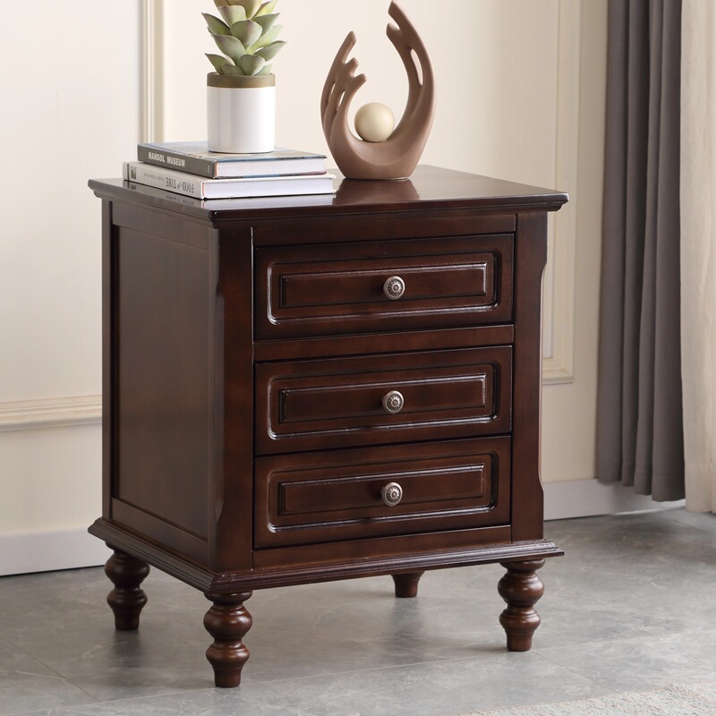 American-Style Solid Wood Bedside Table, Black Walnut Color Bedside Cabinet, Modern Chinese-Style Bedroom Drawer Storage Cabinet, Tall Storage Cabinet American-Style Solid Wood Bedside Table, Black Walnut Color Bedside Cabinet, Modern Chinese-Style Bedroom Drawer Storage Cabinet, Tall Storage Cabinet