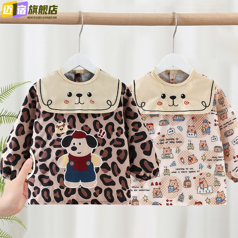 New style children's autumn and winter outer wear smock, waterproof, anti-dirty, western-style, male and female baby eating bib, baby reverse wear protection