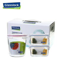 Korean Glasslock tempered glass clasp fresh box microwave oven lunch box three-piece set for gift