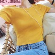 2019 mùa hè Hàn Quốc phiên bản của eo cao T-shirt cơ thể dệt kim rốn mở chặt chẽ ngắn tay đáy xuống nữ vest đầu c