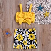 Ăn mặc cô gái Summer Outfit Ngoại thương cho trẻ em 2020 mới Bow Sling Flower Bọc Short Skirt Set