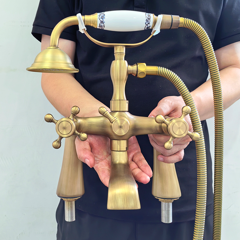 All-Copper Vintage Bathtub Seven-Way Faucet Bathroom Bathtub Double-Handle Column-Type Hot and Cold Shower Faucet Set All-Copper Vintage Bathtub Seven-Way Faucet Bathroom Bathtub Double-Handle Column-Type Hot and Cold Shower Faucet Set