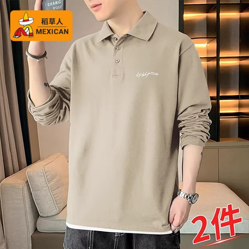 Mexican Lapel Polo Shirt for Men, Spring and Autumn Long-Sleeved T-Shirt, New Versatile Trendy Brand Loose Top Mexican Lapel Polo Shirt for Men, Spring and Autumn Long-Sleeved T-Shirt, New Versatile Trendy Brand Loose Top