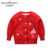  Girls Princess sweater Baby 2021 autumn red New Year cardigan jacket baby Western style love sweater