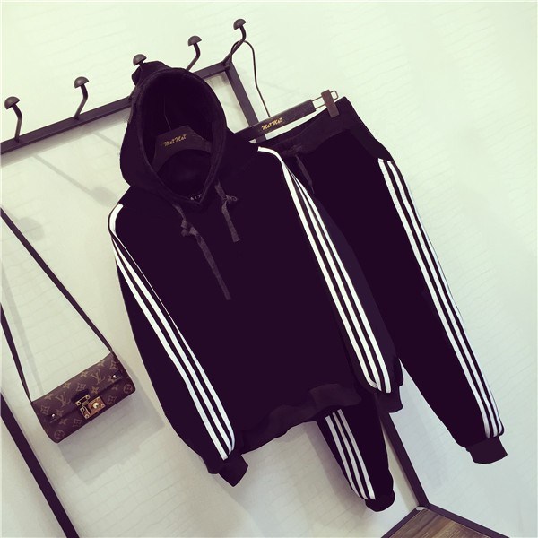 Casual sportswear women's autumn and winter two-piece 2018 new fashion student thickening plus velvet sweater sweater suit tide