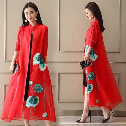 Кардиган, весенний плащ, этническая куртка, китайский стиль, 2019, средней длины, этнический стиль